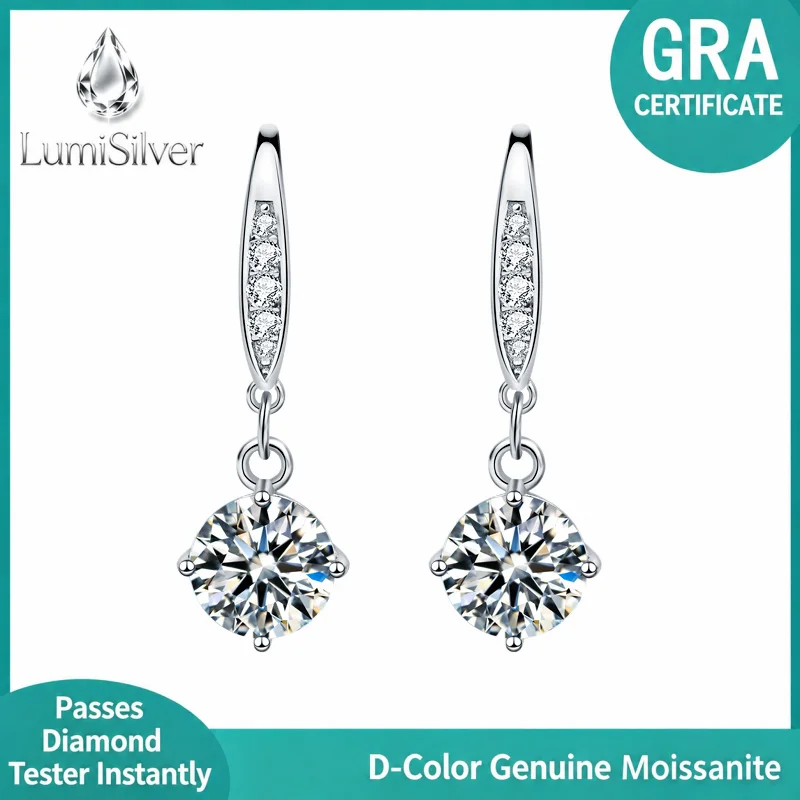 925 Sterling Silver Earrings with Moissanite Ear Hook Elegant And Simple Design