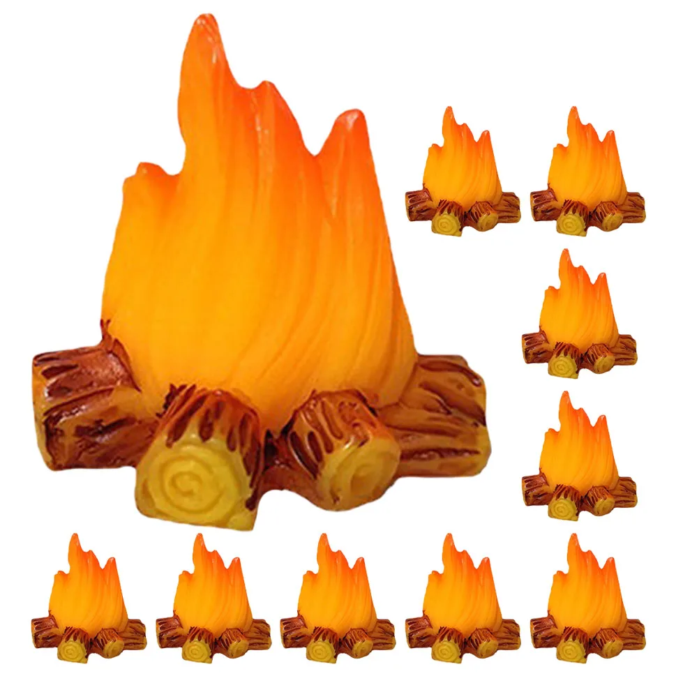 

10 Pcs Campfire Model Resin Bonfire Ornaments Decorations Miniature Scene Toy Room Glamping Small Fake Micro Landscape Gardening
