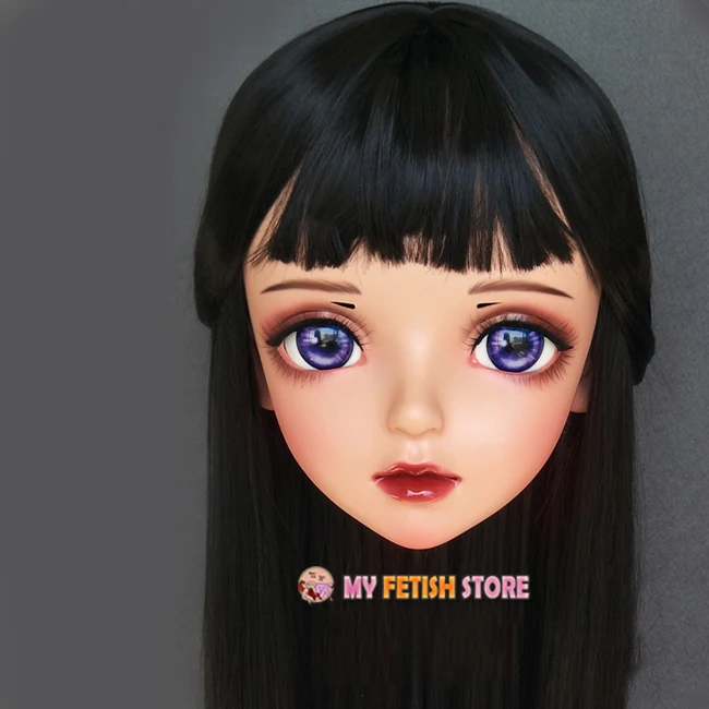 (Miao12)Female Sweet Girl Resin Half Head Kigurumi BJD Eyes Crossdress Cosplay Japanese Anime Role Lolita Mask With Eyes And Wig