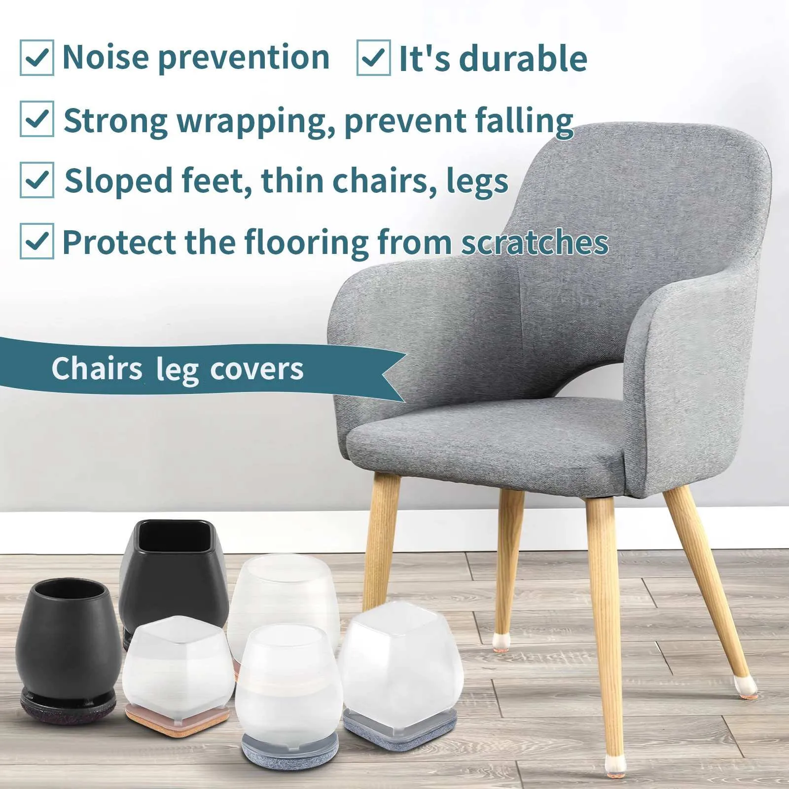 16PCS Silicone Chair Leg Floor Protectors Non-Slip Felt Furniture Feet Caps Mute Grey Chair Leg Cover Floor Scratch Resistant