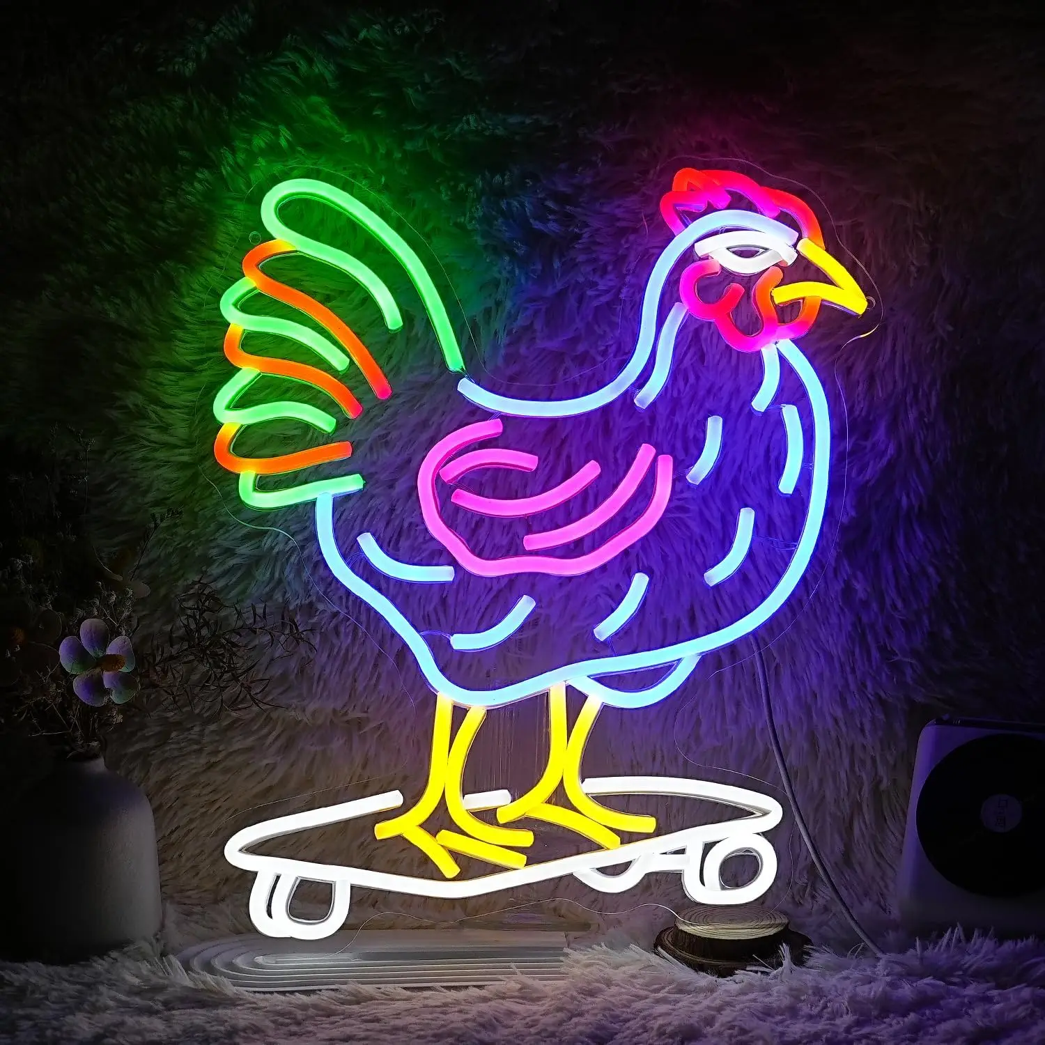 

Skateboarding Rooster Neon Light Sign USB Dimmable LED Neon Sign Wall Decoration for Bedroom Livingroom Birthday Party Gifts