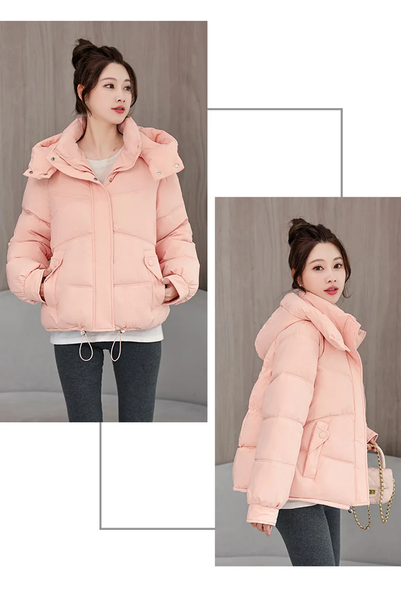 Winter Thick Puffer Coat Women Zip Up Windproof Russian Cold Weather Snow Jacket Detachable Hooded Outerwear Candy Color New