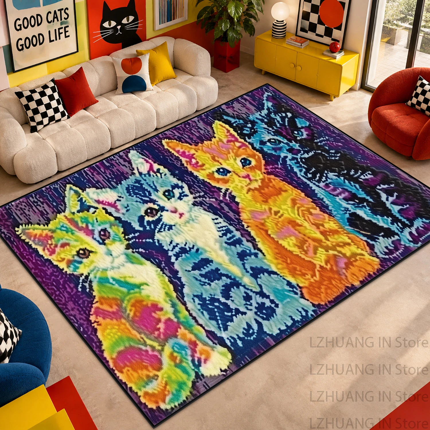팝 아트 고양이 그림이 그려진 미끄럼 방지 거실 카펫, - Wholesale Commercial Printing 리뷰 및 가격