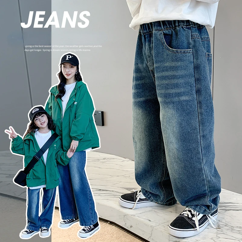 2022 Autumn Family Look Clothes Mom Dad And Son Daughter Jeans Men's Boys Pants Fashion Korean Children Denim Trousers Clothing