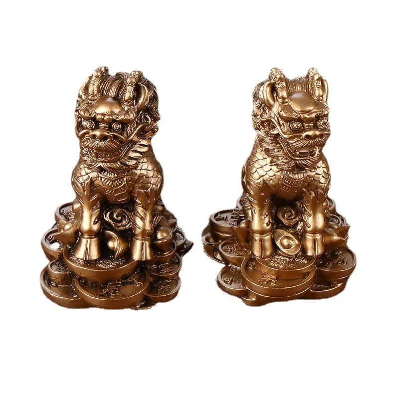 1 Pair Qi Lin Statue Feng Shui Kylin Statue Chinese Home Decor Sculpture Fortune Qilin Figurine Attract Wealth Money and Luck