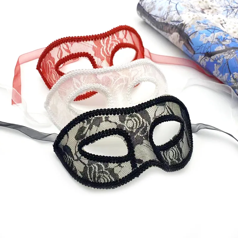 Women Sexy Translucent Lace Mask with Gauze Flower Half-Face Eye Cover for Masquerade Party Halloween Nightclub Dress Up
