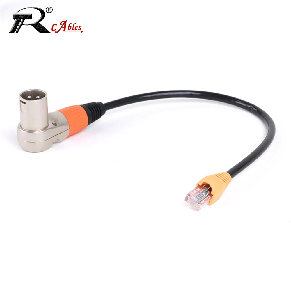 Right Angle 3Pin XLR Male to RJ45 UTP CAT5/6 Male Network Ethernet Adapter Converter Cable for Stage Light and Recording Studio