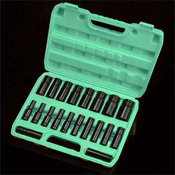 20 Pieces of 8-32mm Electric Wrench Set, High Carbon Steel Hexagonal Electric Drill Pneumatic Screwdriver Socket Black