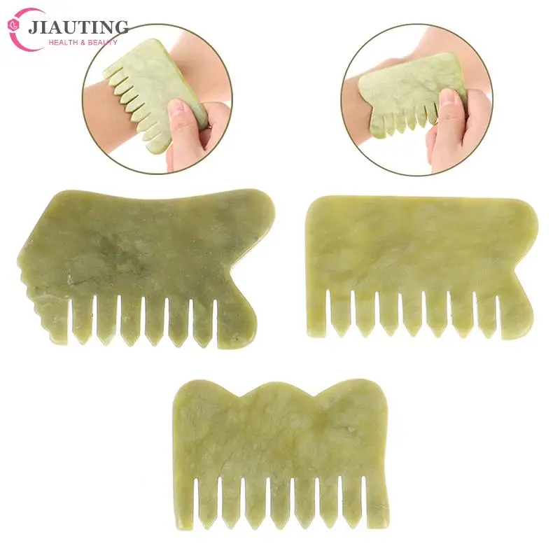 

1PCS Natural Jade Stone Comb Guasha Board Comb Shape Massage Hand Massager Relaxation Comb Health Care