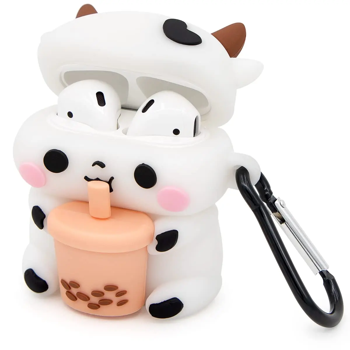 Cute Cow Funny 3D Cartoon Case for Airpods 1st Generation 2nd Case Shockproof Charging Cover for Airpods Pro Pro2 with Carabiner