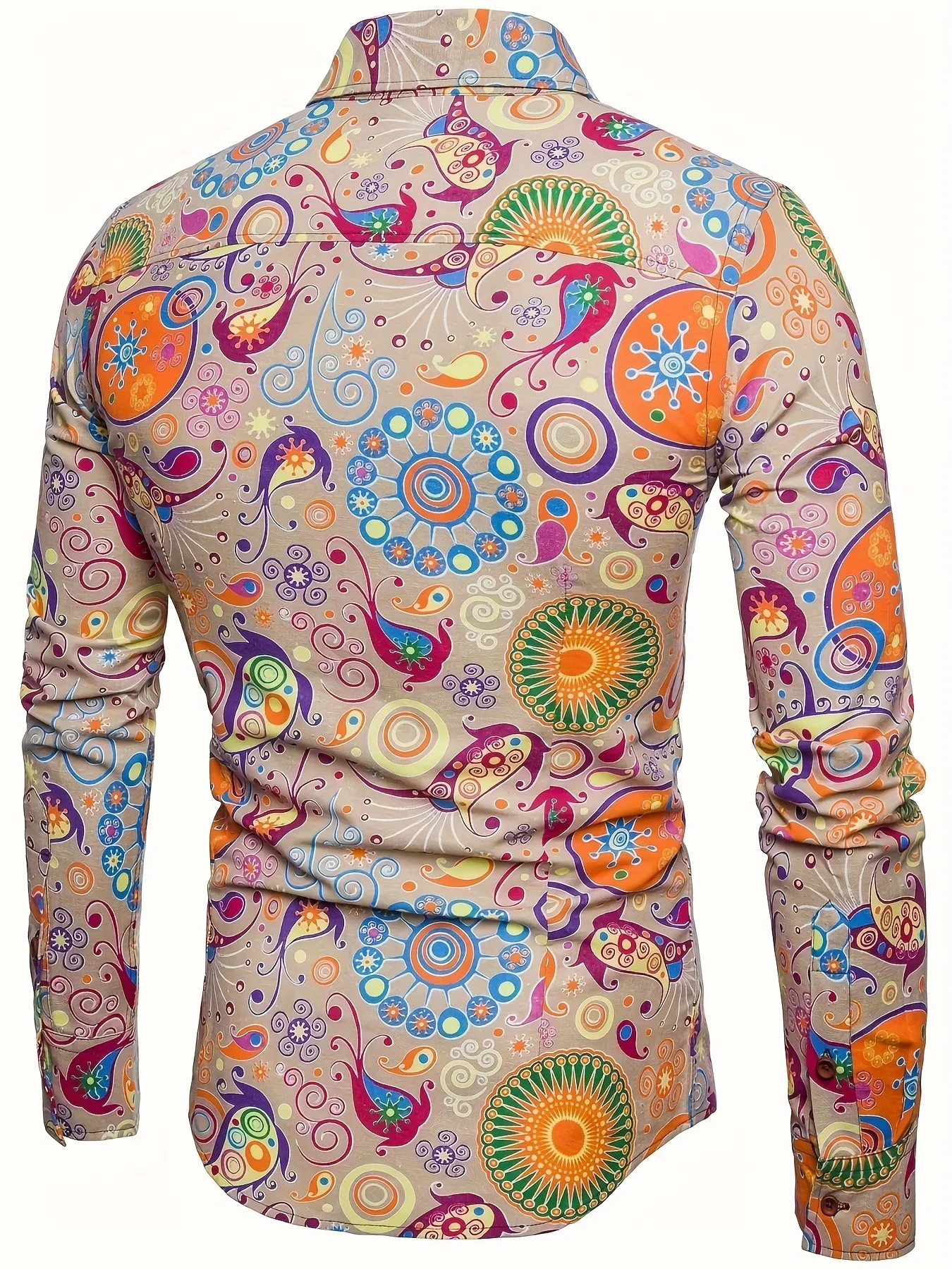 Camisa de manga longa Paisley linho masculina, top floral vintage disco anos 70