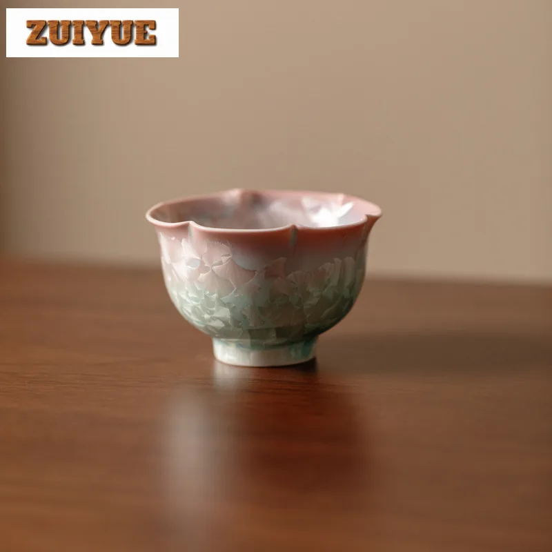 

100ml Crystal Glaze Cyan Pink Teacup Luxury Tea Bowl Tea Cup Set Tea-tasting Personal Cup Chazhan Master Cups Drinkware Supplies