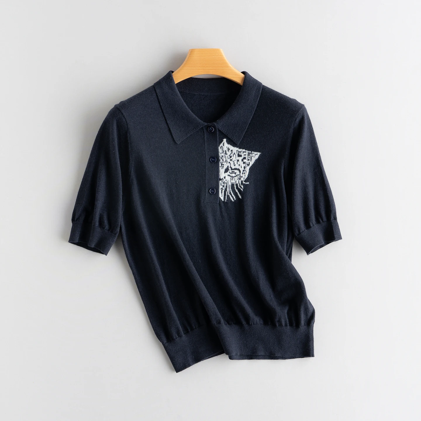 100% pure cashmere short-sleeved women's thin, fine-spun ultra-fine cat knitted half-sleeved T-shirt polo shirt