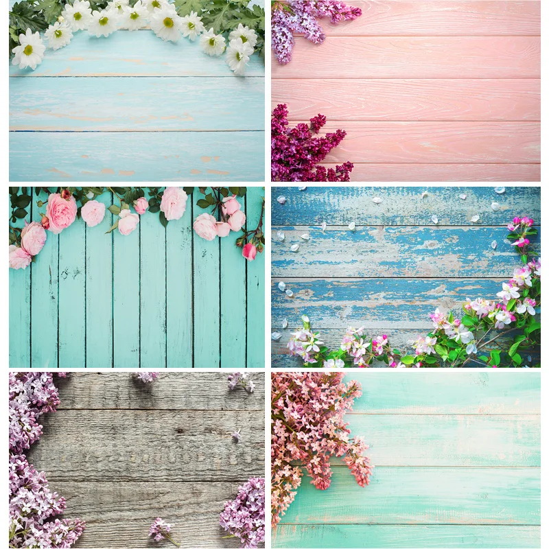 

SHUOZHIKE Spring Flower Wood Board Photography Backdrops Photo Studio Props Wooden Floor Art Fabric Photo Backgrounds 21318MB-01