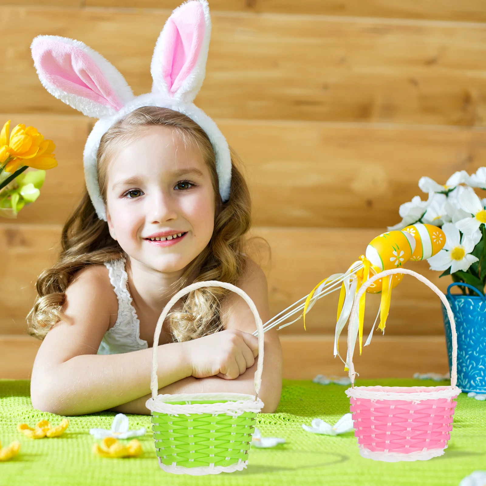 Cestas para huevos de Pascua, contenedores ovalados de plástico tejido para almacenamiento artesanal, cesta de regalo de flores y frutas, decoraciones higiénicas seguras, 7 Uds.