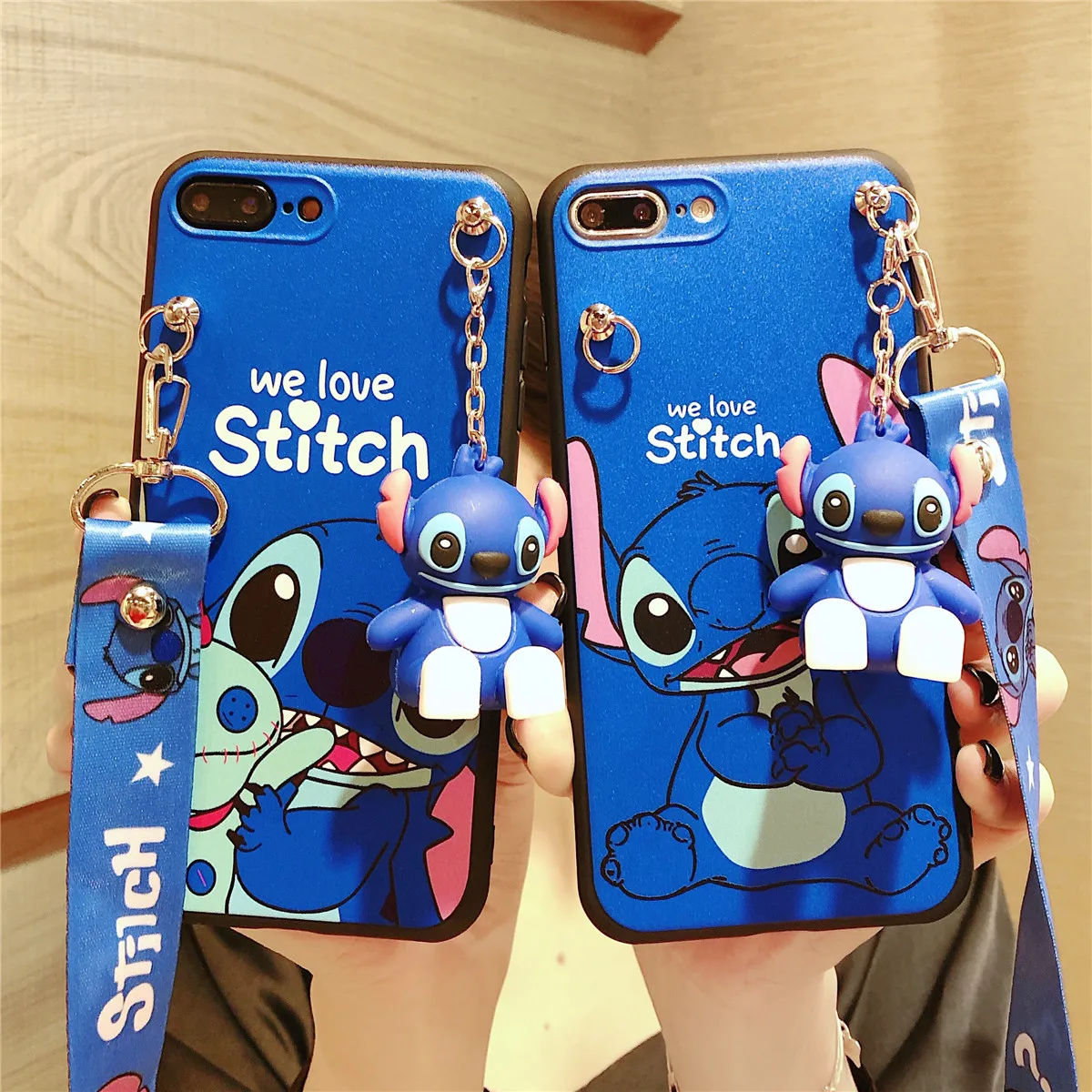 Stitch For iPhone 6 6s 7 8 X Xs Max XR 11 12 13 14 15 Pro Max SE Phone Case With Holder Rope