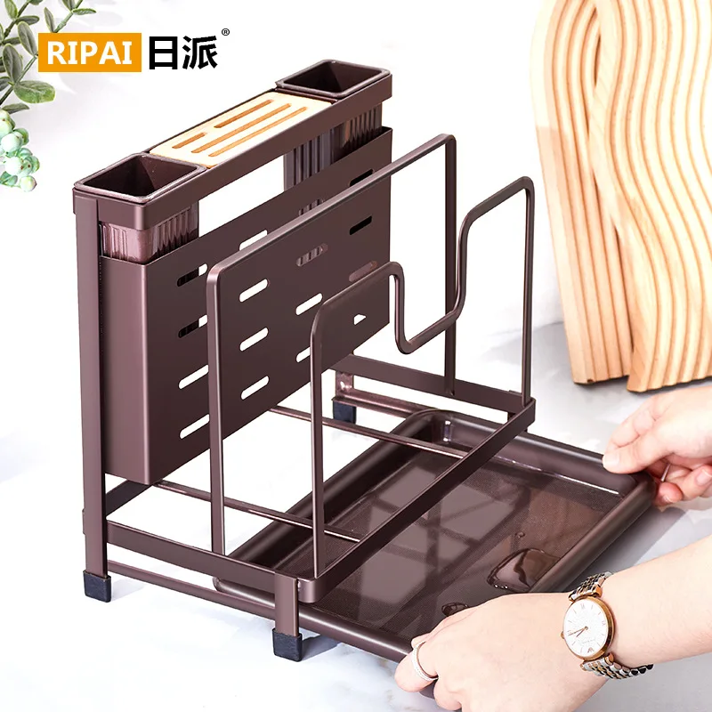 Kitchen Storage Rack Multifunctional Knife Holder Chopstick Cage Integrated Storage Knife Cutting Board Pot Cover Drain Rack