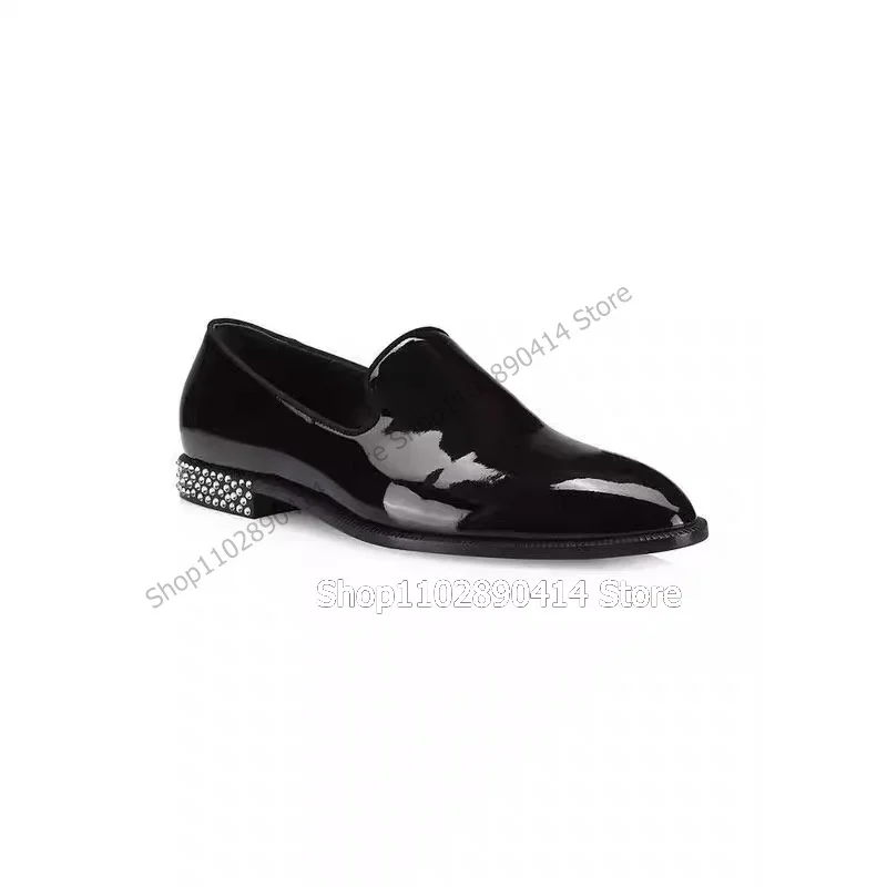 

Black Patent Leather Crystal Decor Loafers Fashion Slip On Men Shoes Luxurious Handcraft Party Banquet Wedding Men Dress Shoes