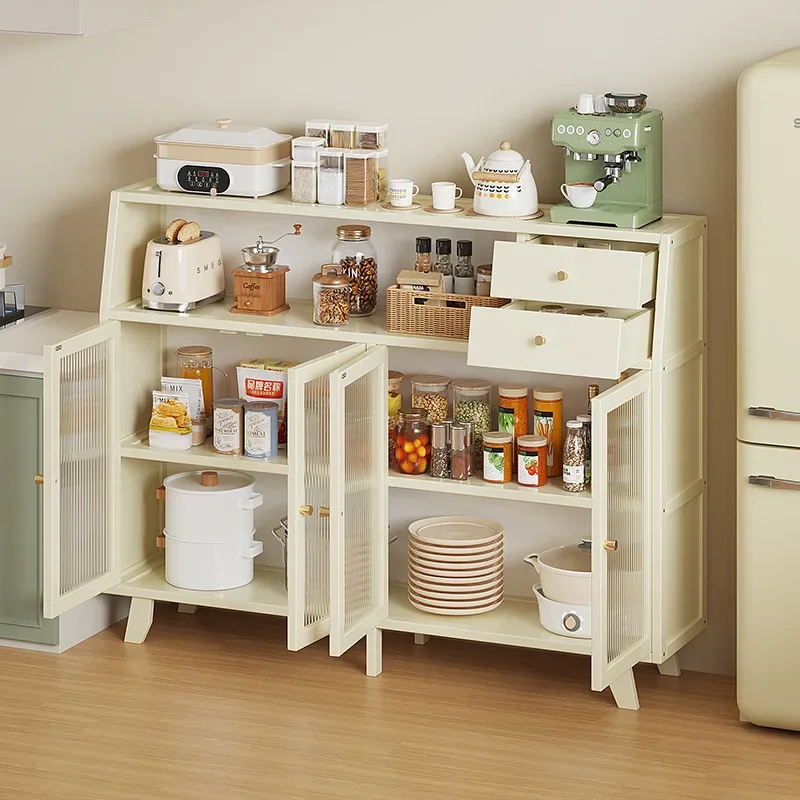 Customizable Bamboo Kitchen Sideboard Storage Cabinet Home Utensils & Dinnerware Rack for Living Room