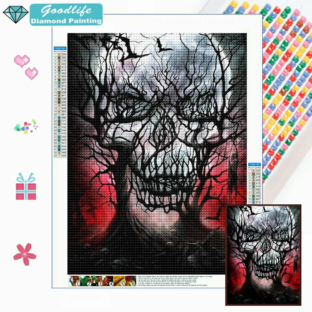 

5D DIY Diamond Embroidery Horror Ghost Skull Full Square/Round Cross Stitch Mosaic Diamond Painting Rhinestone Home Decoration