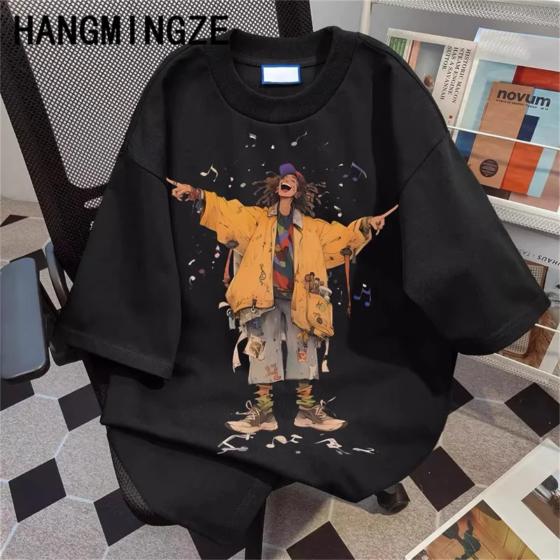 American Street mężczyźni i kobiety modny spersonalizowany nadruk z krótkim rękawem lato fajny luźny Retro luźny T-shirt Top Harajuku Y2k