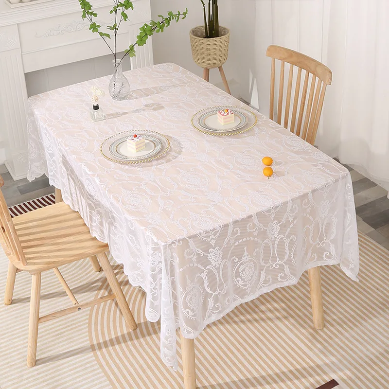 Nappe de Table Rétro en Maille, Rectangulaire Blanche, Décor de ixde Mariage, Pique-Nique, Grille de Fond