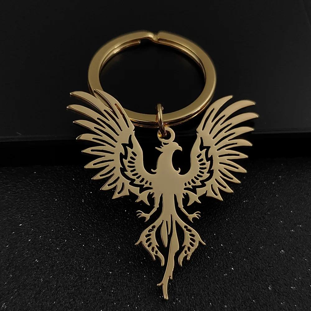 Stainless Steel Phoenix Pendant Keychains Gold Plated Chains personality Men Women Backpack Car Key Keyring charms Jewelry Gifts