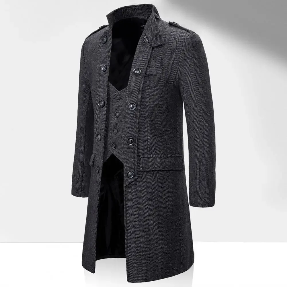 Men Outwear Coat Slim Fit Male Windproof Solid Color Coldproof Overcoat   Men Trench Coat  for Daily Wear