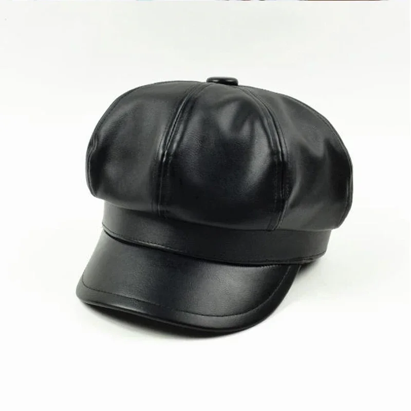 Genuine Leather Beret Hat Winter Spring Hats For Women Painter Cap Vintage Beret Female Black Boinas England Style Hat