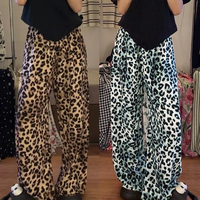 Ice Silk Wide Leg Pants for Women High Waist Summer Straight Pant Full-length Cool Leopard Print Loose Casual Women's Long Pants