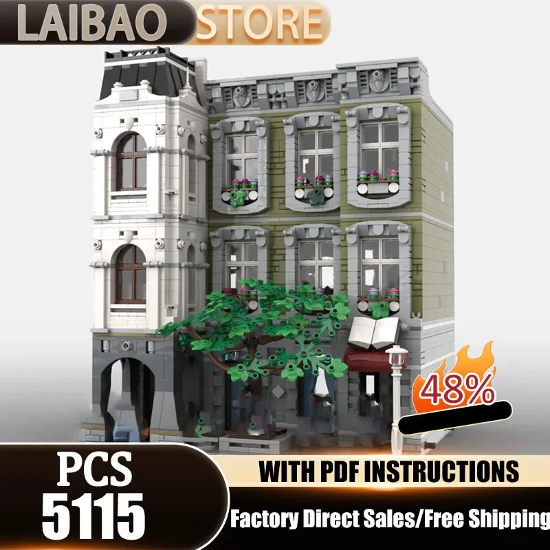 City Building Model Moc Building Blocks Library And Bar Model Technology Bricks DIY Christmas Assembly Street View Toys Gifts