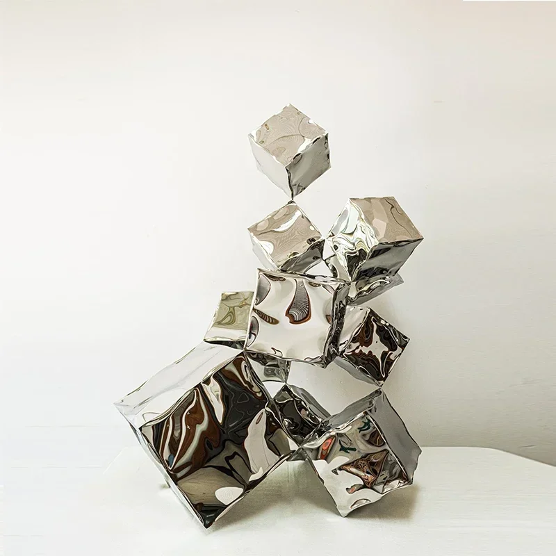 New Style Home Decoration Stainless Steel Cube Sculpture Abstract  Garden