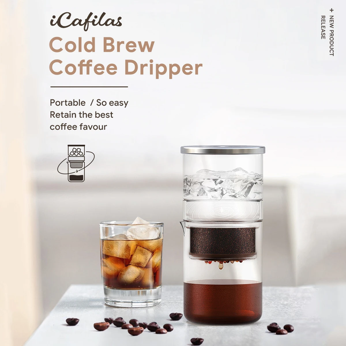 iCafilas 1-2 Cup Cold Brew Coffee Maker 300ml Iced Coffee Pot with 100pcs Filter Paper Travel Camping Tools Coffee Accessories