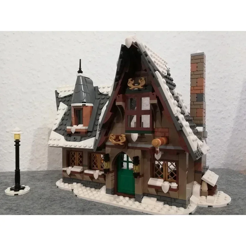 نموذج عرض الشارع Moc قوالب بناء تكنولوجيا القرية الشتوية كتل وحدات هدايا ألعاب عيد الميلاد مجموعات ذاتية الصنع