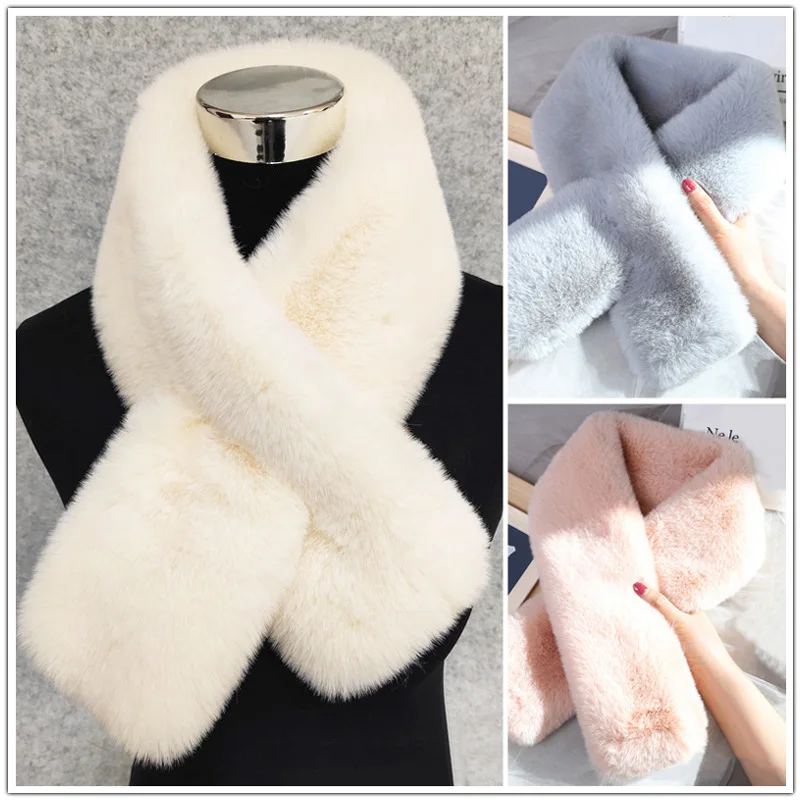 Winter Faux Rabbit Fur Women Scarf Soft Plush Snood Scarves Solid Color Neck Collar Warmer Christmas Gift Warm Soft Neck Scarf