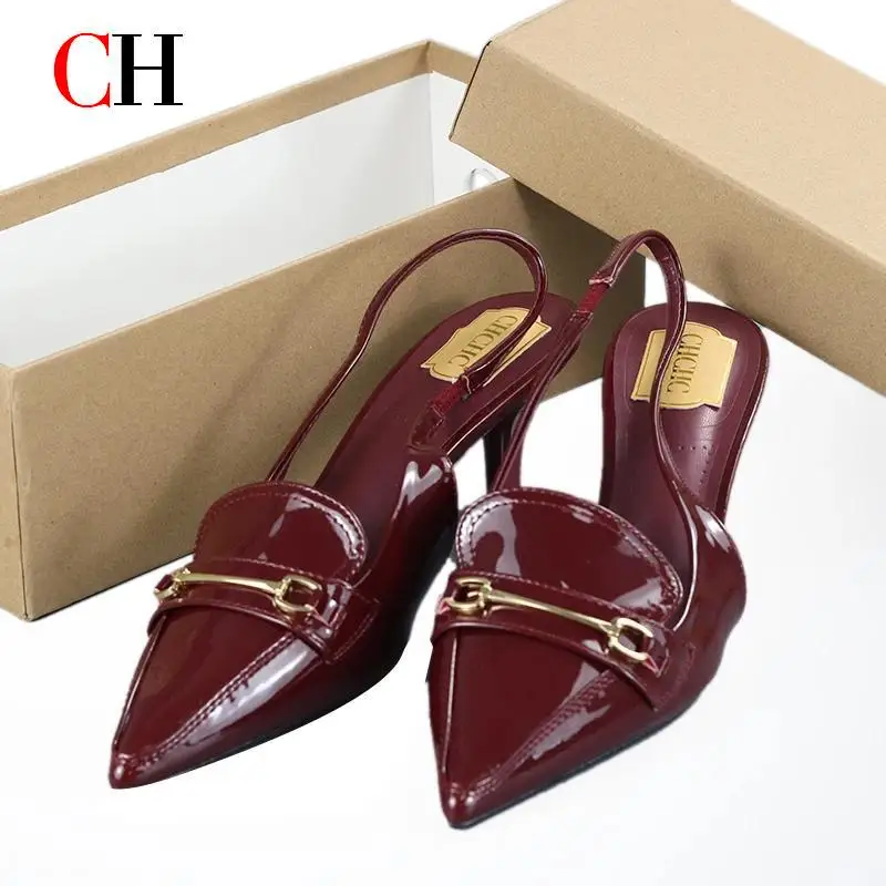

CH Women's Patent Leather Slingback Pumps Pointed Toe High Heels with Metal Buckle Fashion Dress Shoes for Wedding