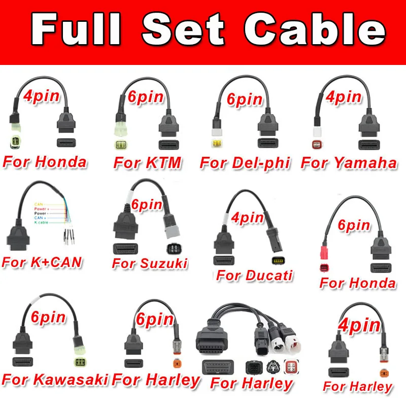 Motobike OBD2 Connector Motorcycle For YAMAHA 3 4Pin For Harley HONDA 4 6Pin K+CAN Cable Car Truck Moto OBD 2 Extension Cable