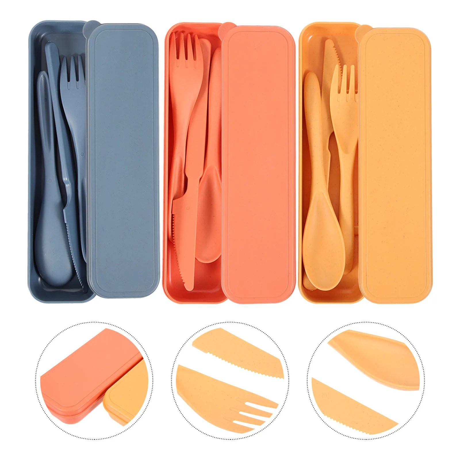 

3Sets Reusable Travel Cutlery Wheat Straw Spoon Fork Cutter Set Portable Utensils for Lunch Box Camping Picnic Tableware