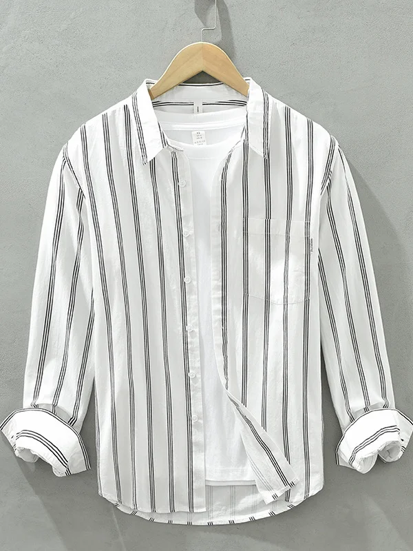 

Loose Fit Cotton Stripe Pattern Long Sve Men's Casual irt Faionable Urban Sle Spring Fre Sle Men's irt