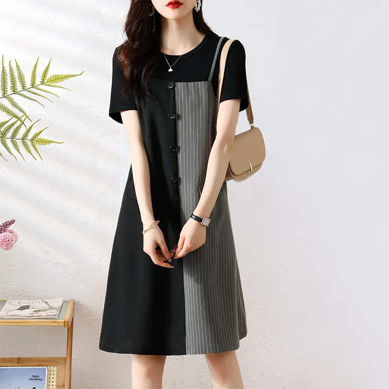 

Faionable mat Korean Sle plus Size Women's Dr ort Sve Midi Skirt Summer New Arrival Casual Commute Sle