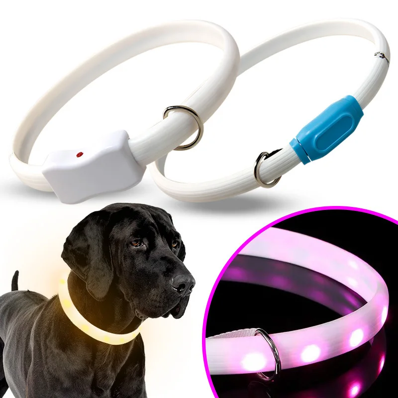

LED Glowing PVC Eco-friendly Pet Collar Solid Marquee Design with Ribbon for Large Breeds Golden Retriever Samoyed Dogs