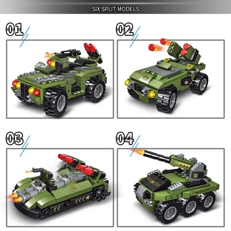 6 IN 1 Military Truck Panzer Tank Ww2 Germany Soldier Figures Building Blocks World War II DIY Brick Kids  Model Toys