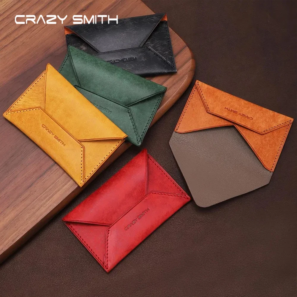 

CRAZYSMITH Кошелек-конверт ручной работы из натуральной кожи, тонкий кошелек для карт, монетница, держатель для визитных карточек и удостоверений личности, органайзер для карт.