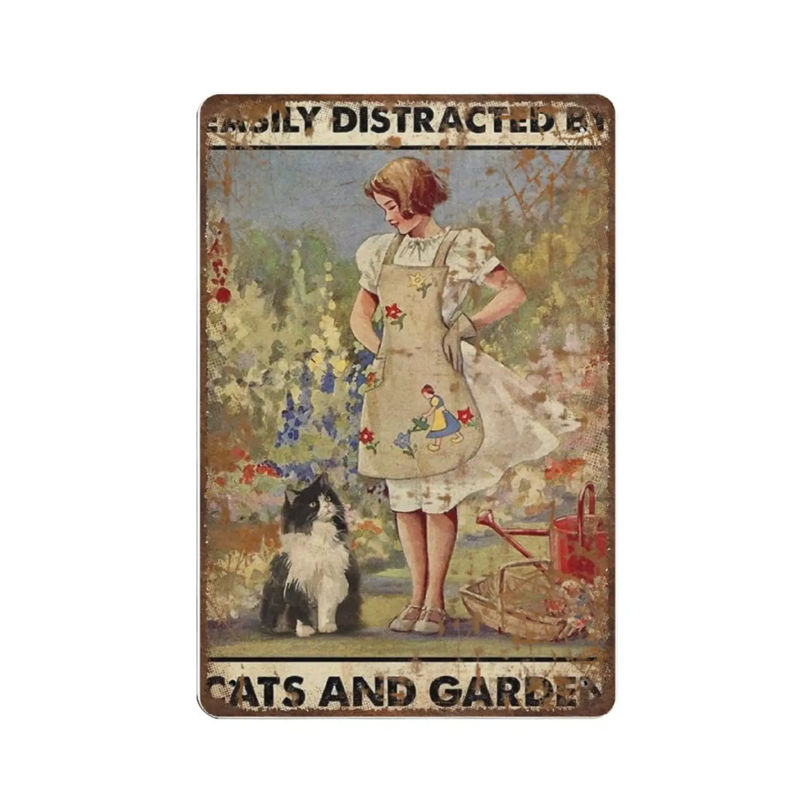 لافتة معدنية سميكة عتيقة، قطة في الحديقة تشتيت بسهولة بواسطة القطط وعلامة قصدير معدنية للحديقة، ديكور حائط عتيق، نوفمبر #1