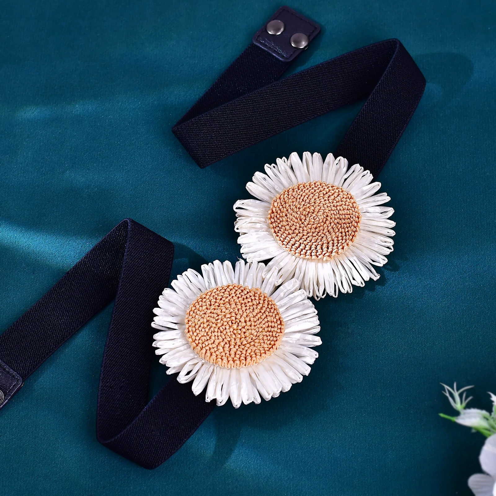 Elegant Sunflower-Decorated Elastic Belt, Perfect For Beach Dresses, Stylish And Versatile Belt S342
