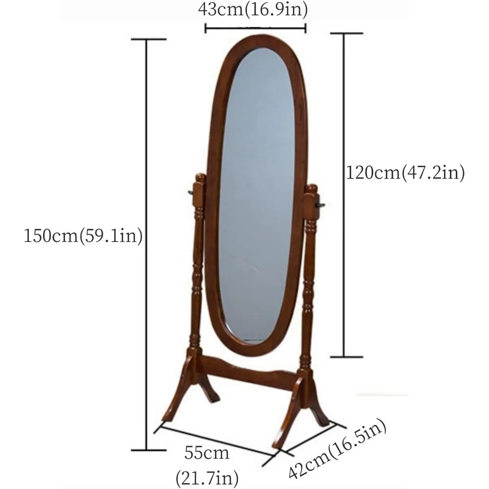 Full length floor mirror, living room bedroom body mirror with stand decoration,white adjustable angle, pure silver plated glass