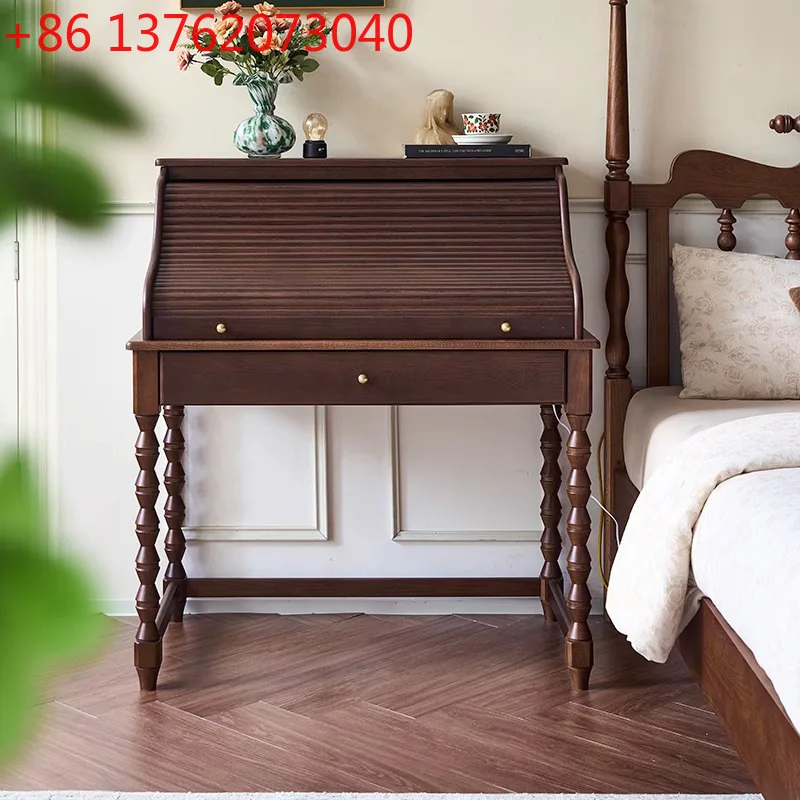 

2026 French vintage solid wood dresser villa villa vintage organ roller shutter storage cabinet