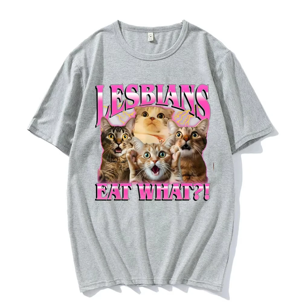 للجنسين المتناثرة الكلاسيكية المتضخم تي شيرت القطن تي شيرت الرجعية متعة ماذا أكل للمثليات! قمم تي شيرت بنمط مضحك ومثير