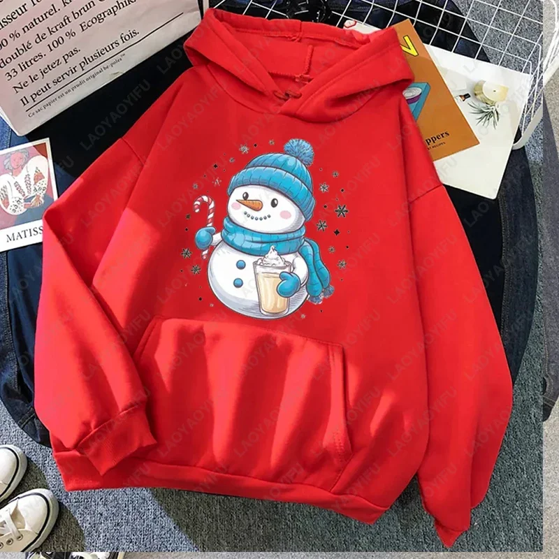 Christmas Snowman Cute Women Winter Sweatshirt Kawaii Cute Harajuku Keep Warm Pullover Snowflakes New Year Xmas Hoodie Clothing