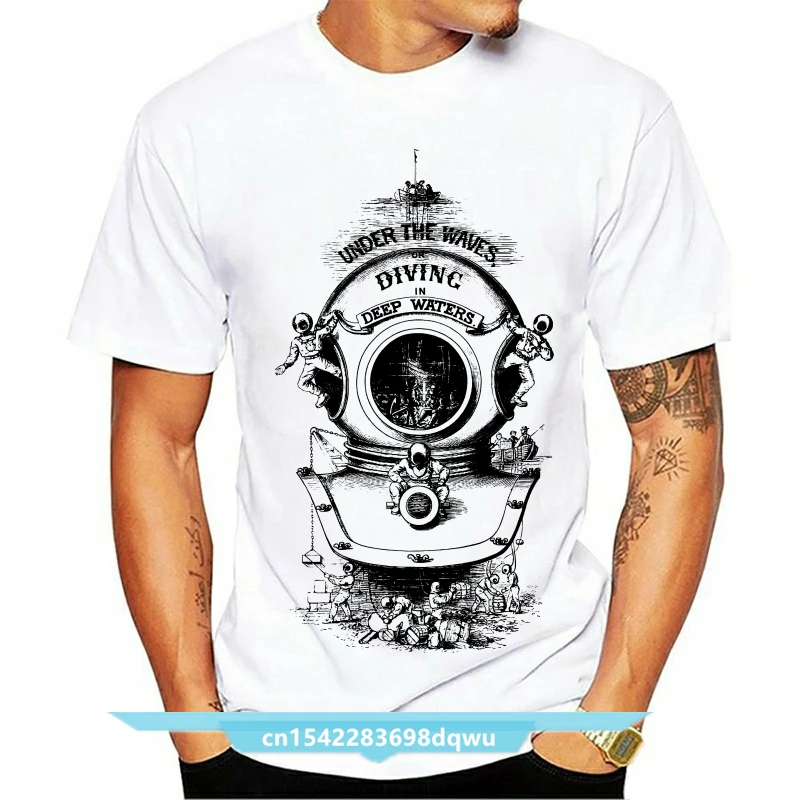 2021 Unisex Camisa Men T Shirt Crew Neck Victorian Diver Illustration T-Shirt .Victoriana Scuba Tops Tees Dive Muscle T Shirt